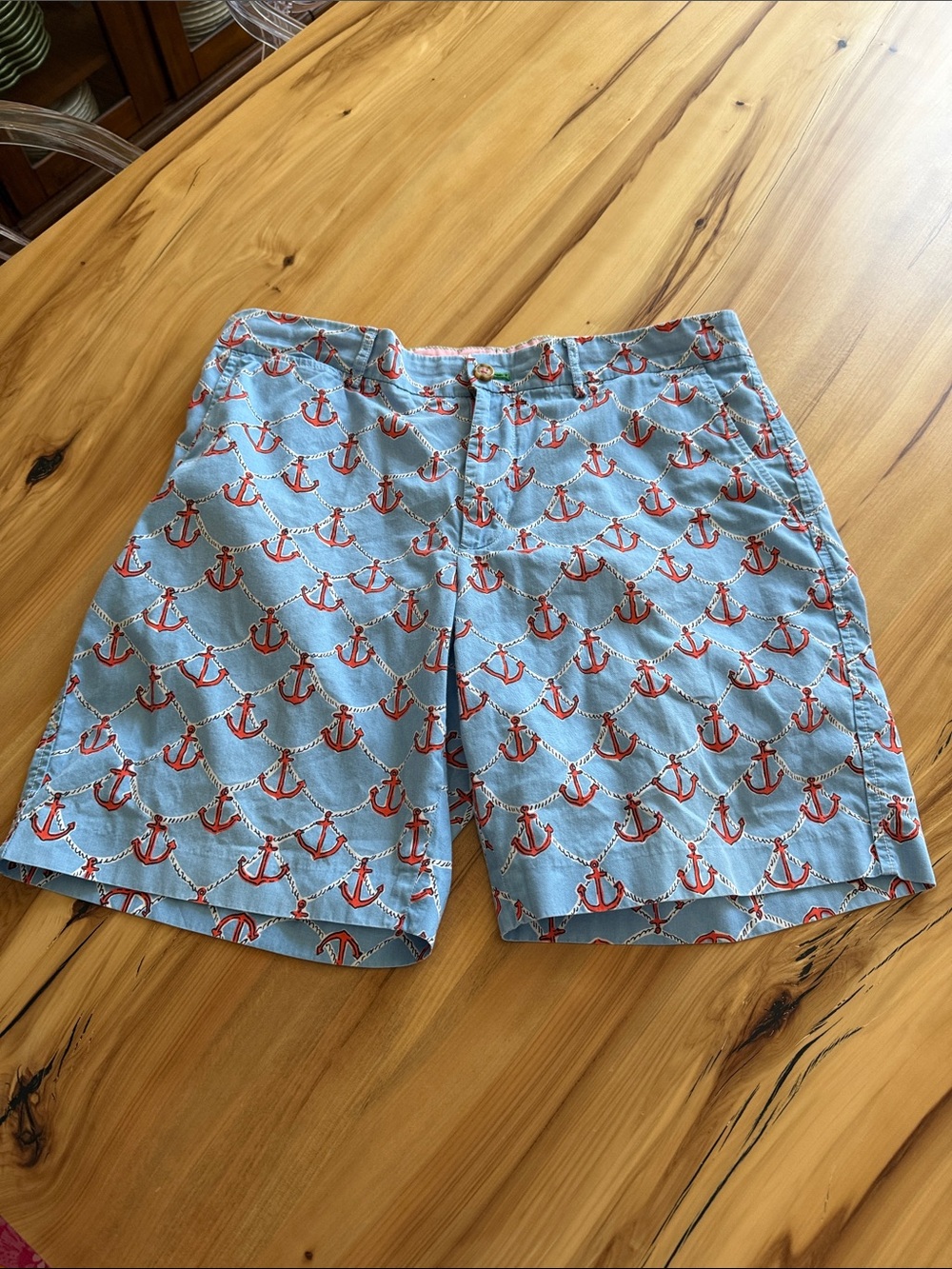 Lilly Pulitzer Light Blue Shorts with Red Anchor Print